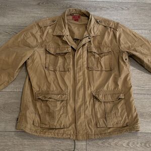 VTG Izod Luxury Sport Chore Jacket Beige Tan‎ Pockets Mens XXL Farm Jacket